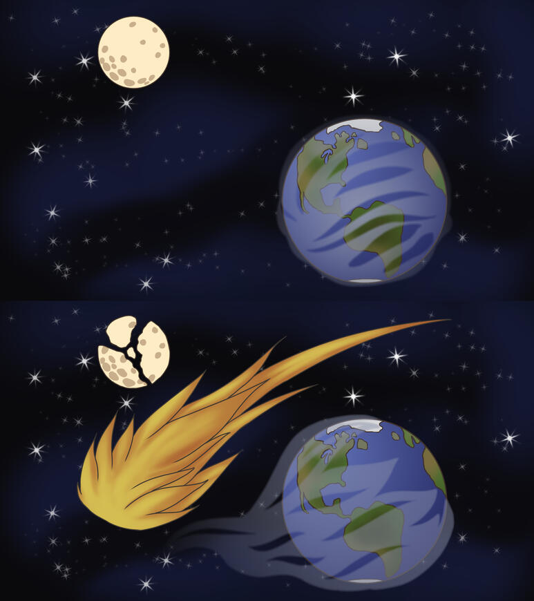 Moon and Earth Destroyed by the Meteor